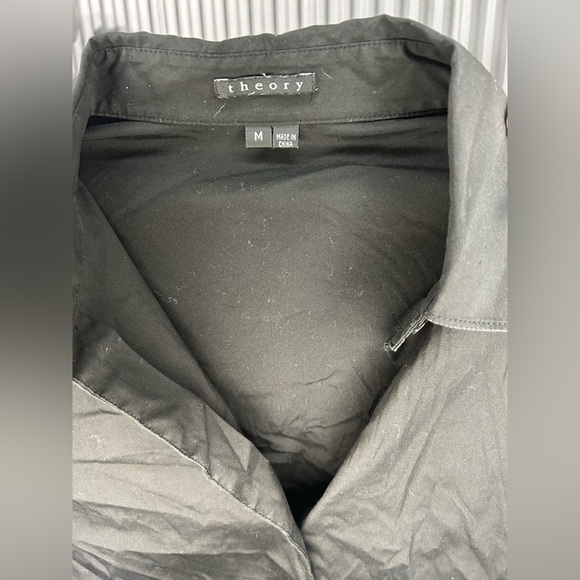 Women’s Theory Black Long Sleeve Button Down Designer Top Shirt Size Medium - Picture 3 of 4